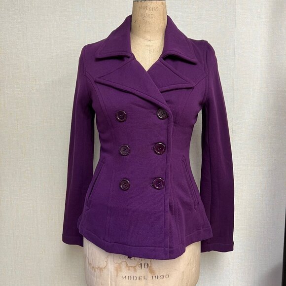 NWT Deadstock 2000s Cotton Sweatshirt Fleece Peacoat Blazer Jacket Medium - Picture 1 of 7